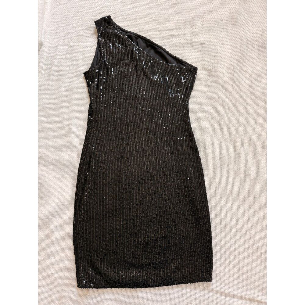 Black Sequin One Shoulder sexy Mini Dress - Bodycon Party clubbing Vegas chic
